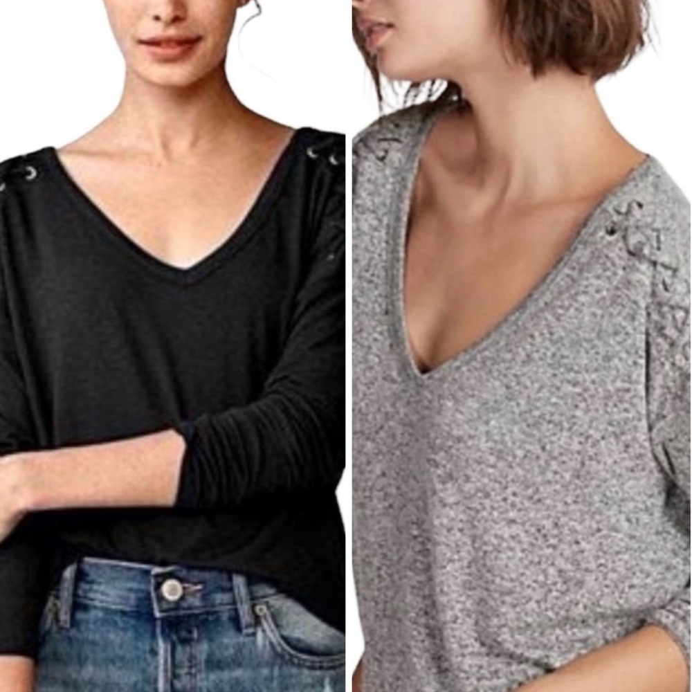 Set of 2 Express Black and Grey Lace Up Shoulder Long Sleeve Tops Size Small